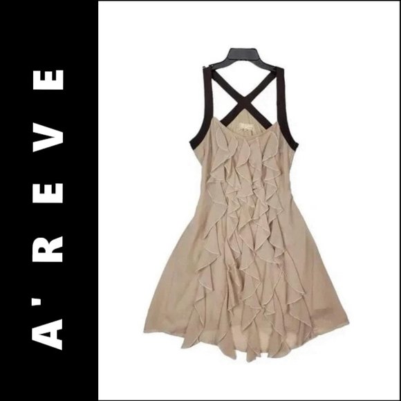 Areve Dresses & Skirts - A' Reve Beige Dress Size Medium Women Sleeveless Fit & Flare Ruffle